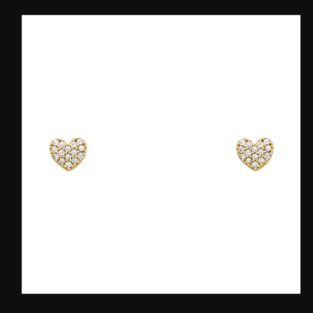 14kt Gold Cz Heart 6mm Screw Back Earrings